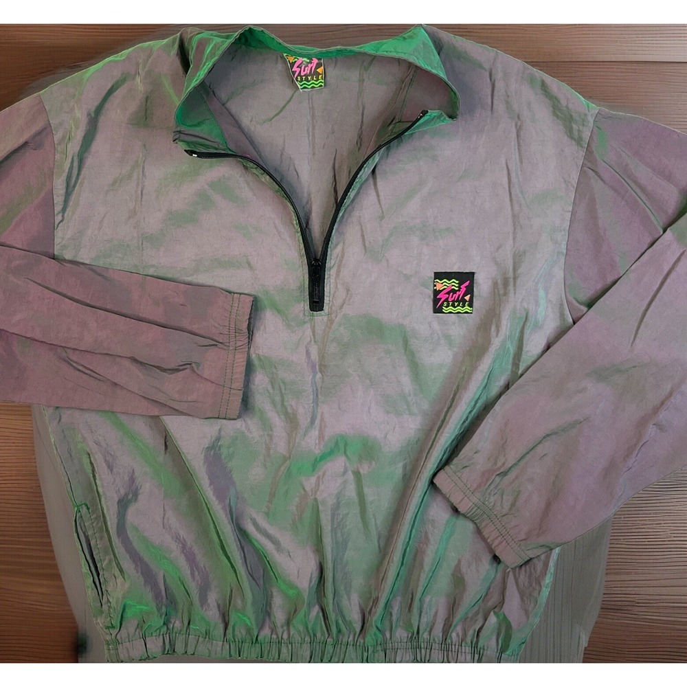 Vintage Surf Style Jacket 90s Windbreaker Pullover Iridescent Retro Men Sz L